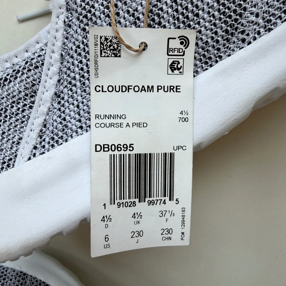 Adidas Cloudfoam Pure Womens 6 Grey White Running Shoes DB0695 Knit Sneakers